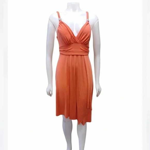 Le Chateau Formal Coral Sleeveless Midi Wrap Dress  Size Medium - Picture 2 of 10